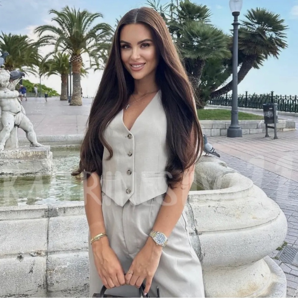ZARA NEW WOMAN SS23 TAUPE GREY LINEN BLEND WAISTCOAT